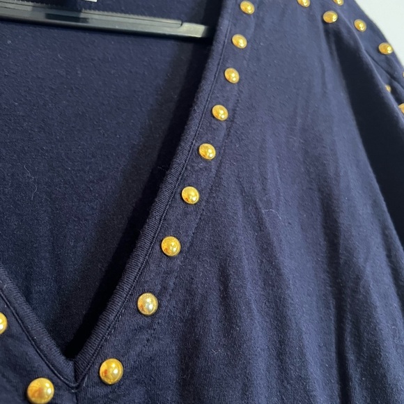#7 CARMEN MARC VALVO • NAVY W. GOLD STUDS • BLOUSE - Picture 3 of 4